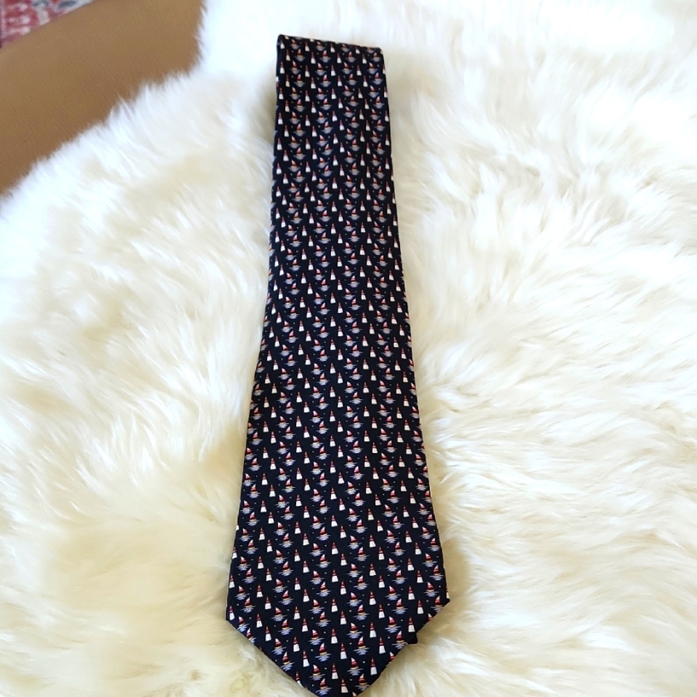 Gorgeous NWOT Salvatore Ferragamo Silk Sailboat & Ligjthouse Tie 💙⛵️🚈♥️🇮🇹